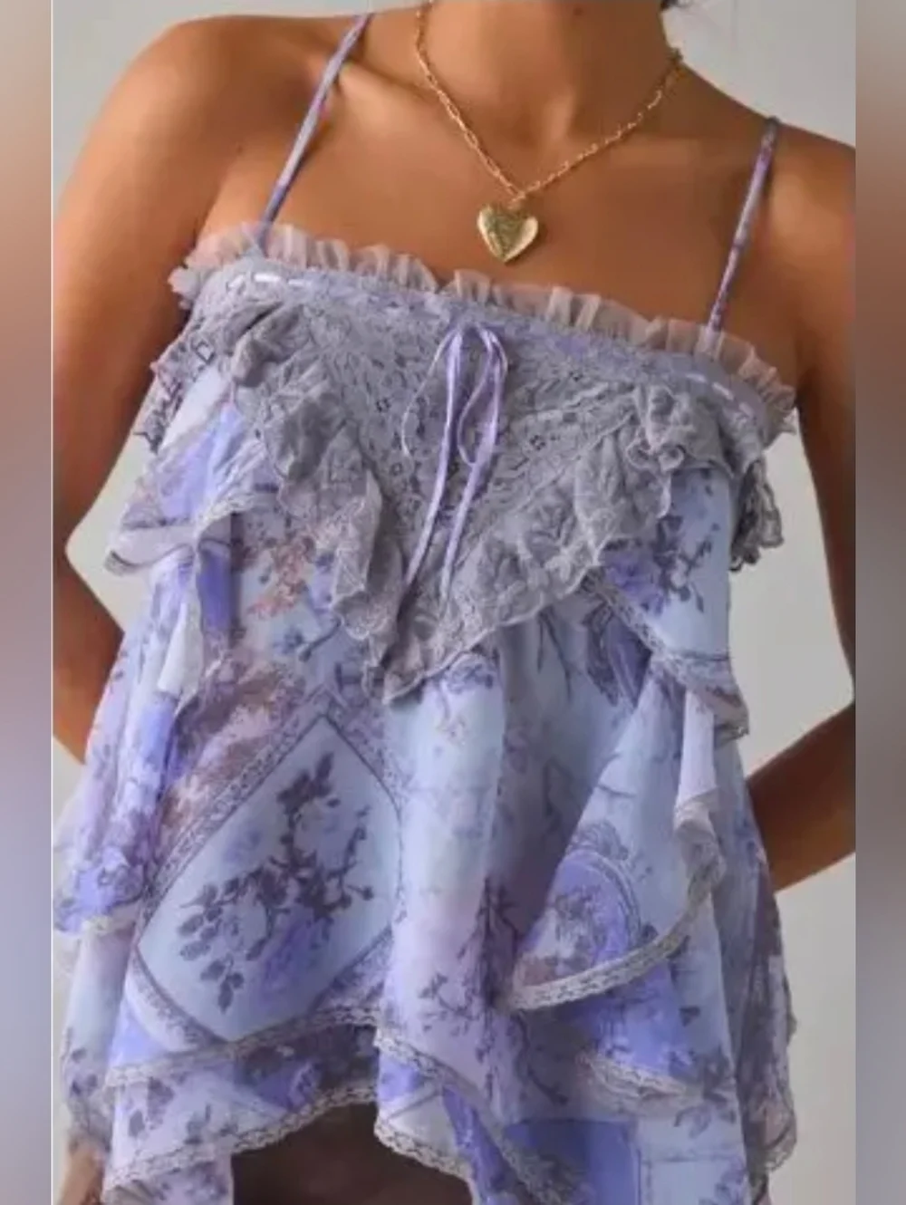 Kimchi Blue Boho Lace Trim Floral Ruffle Camisole - Picture 4 of 5